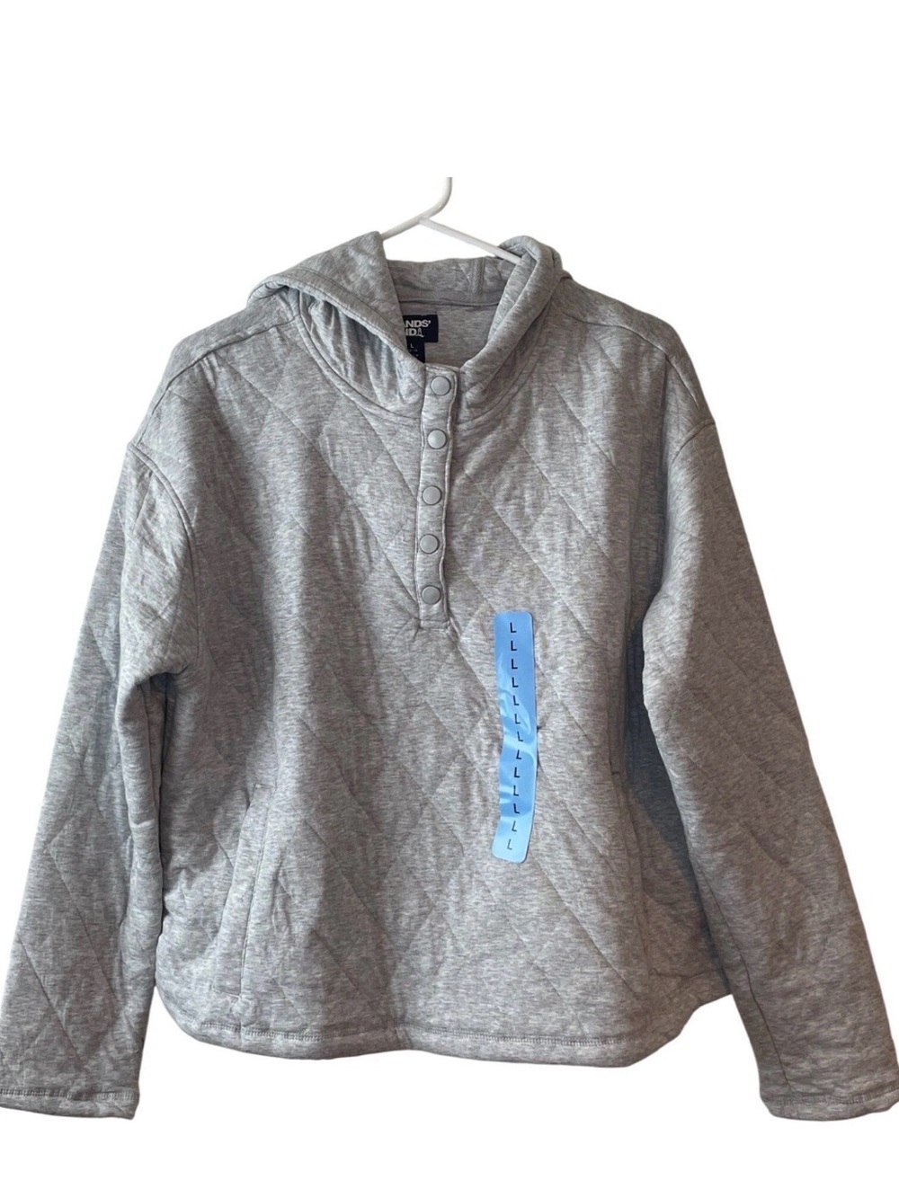 New Women’s Land Ends Quilted Gray Hooded Snap Pullover Hoodie